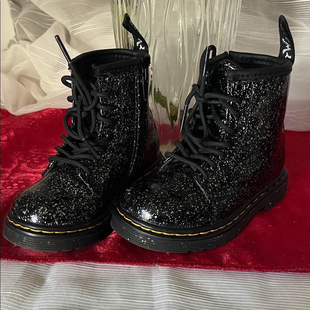 Dr. Martens Black Glitter Kids Boots